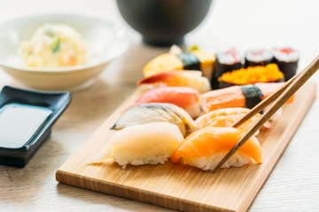 Salmon tuna shell shrimp and other meat sushi maki