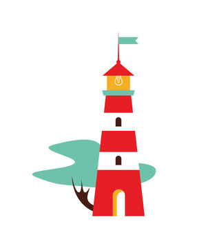 Vector portugal flat lighthouse with a tree