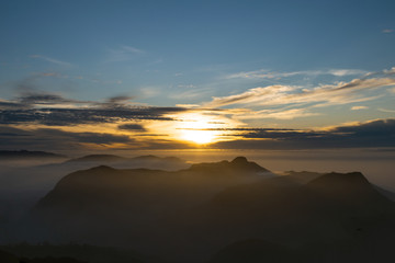 Sunrise from Adams peak or Sri Pada mountain, Sri lanka