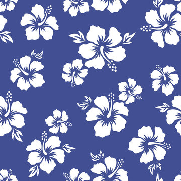 Fototapeta Tropical background with hibiscus flowers. Seamless hawaiian pattern. Exotic vector illustration