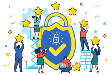 Concept of General Data Protection Regulation in European Union. EU GDPR. Mini People