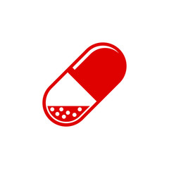 Red pill vector icon illustration isolated on white background. Medicine and health related design element for banner, logotype or flyer.