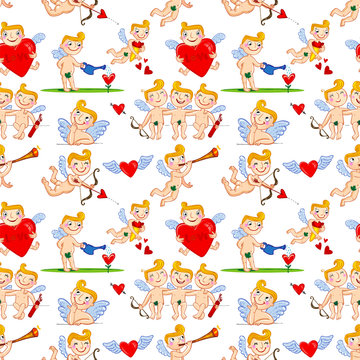 Seamless pattern with Funny cartoon cupids