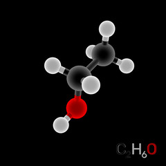 Ethanol model molecule. Isolated on black background.  Luminance effect.