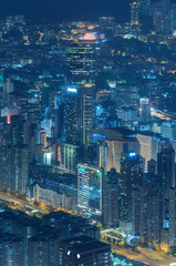Night scene of aerial view of midtown of Hong Kong City