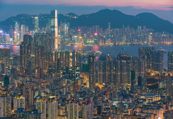 Fototapeta na wymiar Aerial view of Hong Kong city at dusk