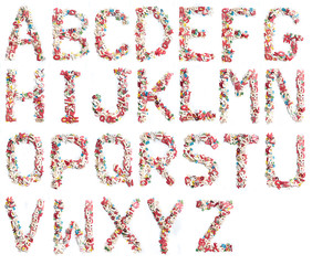Colorful wood alphabet letters set on white background
