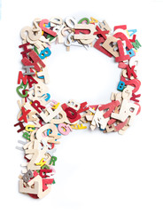 Colorful wood alphabet letters on white background,letter P