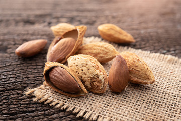 Almonds on the wood table