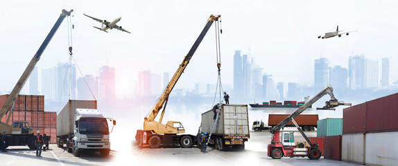 Transportation, import-export, commercial logistic, shipping business industry, container truck,...