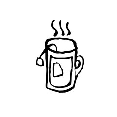 Hot tea cup grunge icon. Tea pack vector illustration.