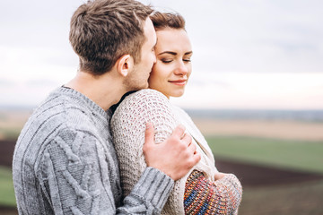 Fototapeta premium Romantic happy couple enjoy spending time together outdoor.