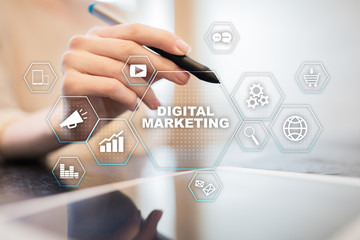 Digital marketing technology concept. Internet. Online. Search Engine Optimisation. SEO. SMM. Video Advertising.