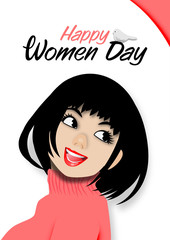 Paper art of International Women day with Beautiful Lady Smile vector