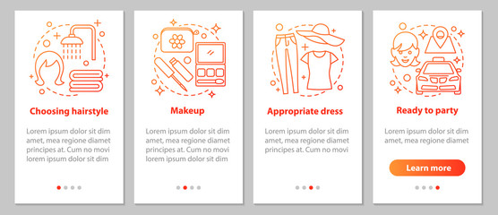 Naklejka na ściany i meble Getting ready for party onboarding mobile app page screen with l