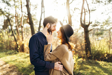 Fototapeta premium Happy young romantic couple spend time together outdoor.
