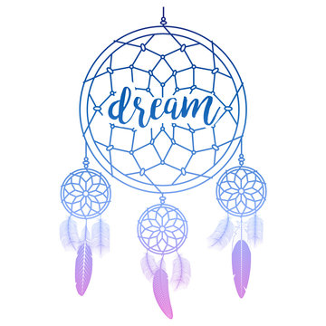 Hand drawn dream catcher with calligraphy sign dream vector illustration