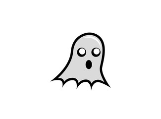 White Cute Ghost flying head for funny halloween Logo