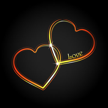 Interlocked neon love hearts on black