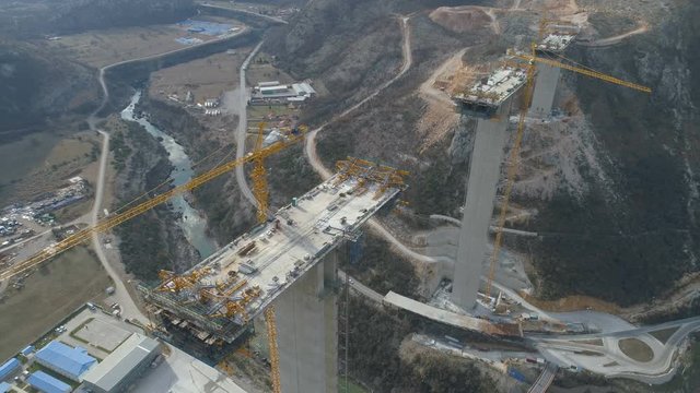Construction of bridge of a new highway through the Moraca canyon in Montenegro