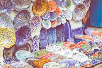 Traditional souvenir in tunisian market, Sidi Bou Said, Tunisia.