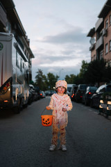 Obraz premium Little boy dressed in mummy in the street