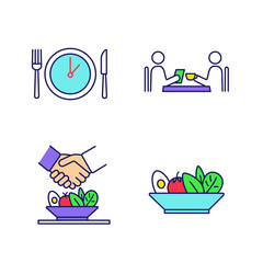 Business lunch color icons set