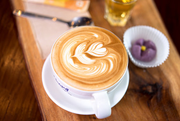 Close up hot coffee in shop