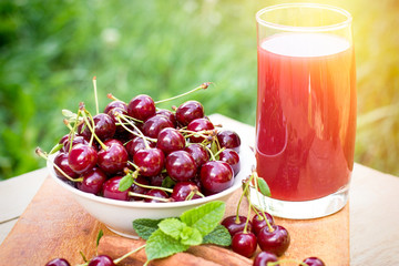 Sweet juicy cherry, organic cherries in bowl on table