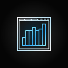 Browser with bar chart vector icon or design element in thin line style on dark background
