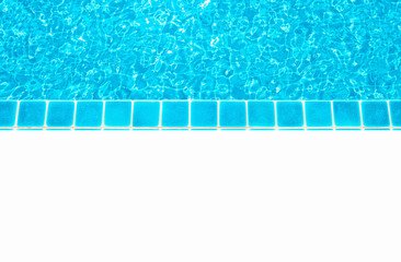 Beautiful blue water ,swimming pool for background and empty white floor .Blank space for text and images.