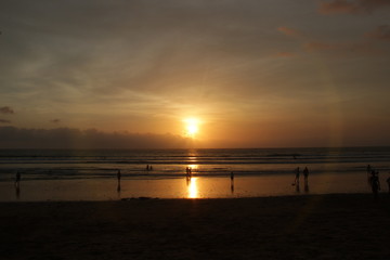Naklejka na ściany i meble landscape of paradise tropical Bali Island beach, sunset on the beach