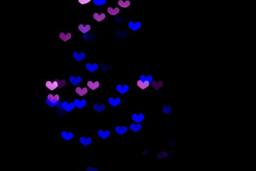 Black background with blue violet hearts.