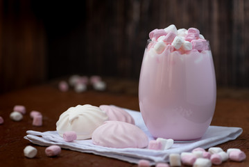 Strawberry milk and marshmallows.