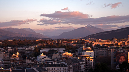 Panoramic cityscapes of Geneva in Switzerland.  The images show the rooftops of Geneva and the...
