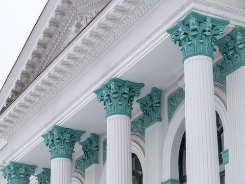 Corinthian Order Columns, Architectural Detail Of Organ Hall Building (Sala Cu Orga), Chisinau, Moldova