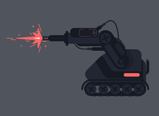 Vector image of laser installation on crawler, shoots, weapons of the future