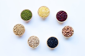 Mixed beans, Different legumes isolated on white background.