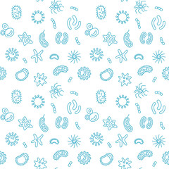 Bacterium vector cute seamless pattern or background in thin line style