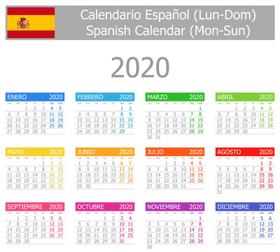 2020 Spanish Type-1 Calendar Mon-Sun on white background