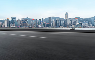 Air highway asphalt road and office building of commercial building in modern city