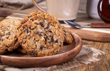 Plate of Oatmeal Raisin Nut Cookies