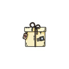 Parcel gift box flat icon. Colorful cute isolated image
