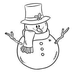 Snowman doodle icon. Vector hand drawn doodle