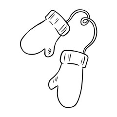 Cartoon mittens doodles. Isolated image for coloring