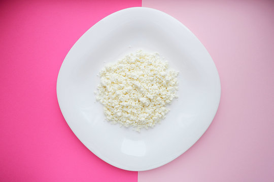 Cottage cheese in a bowl, top view