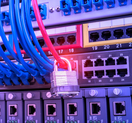 network and data protection concept with padlock and switch