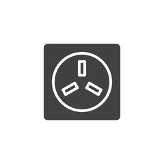 3 pins wall socket vector icon. filled flat sign for mobile concept and web design. Electric socket simple solid icon. Symbol, logo illustration. Pixel perfect vector graphics