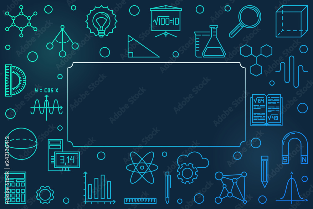 Poster stem blue horizontal frame with place for your text. vector concept illustration in thin line style 
