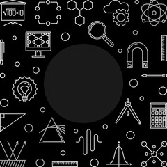 Obraz premium STEM dark square frame. Vector education concept outline illustration or background